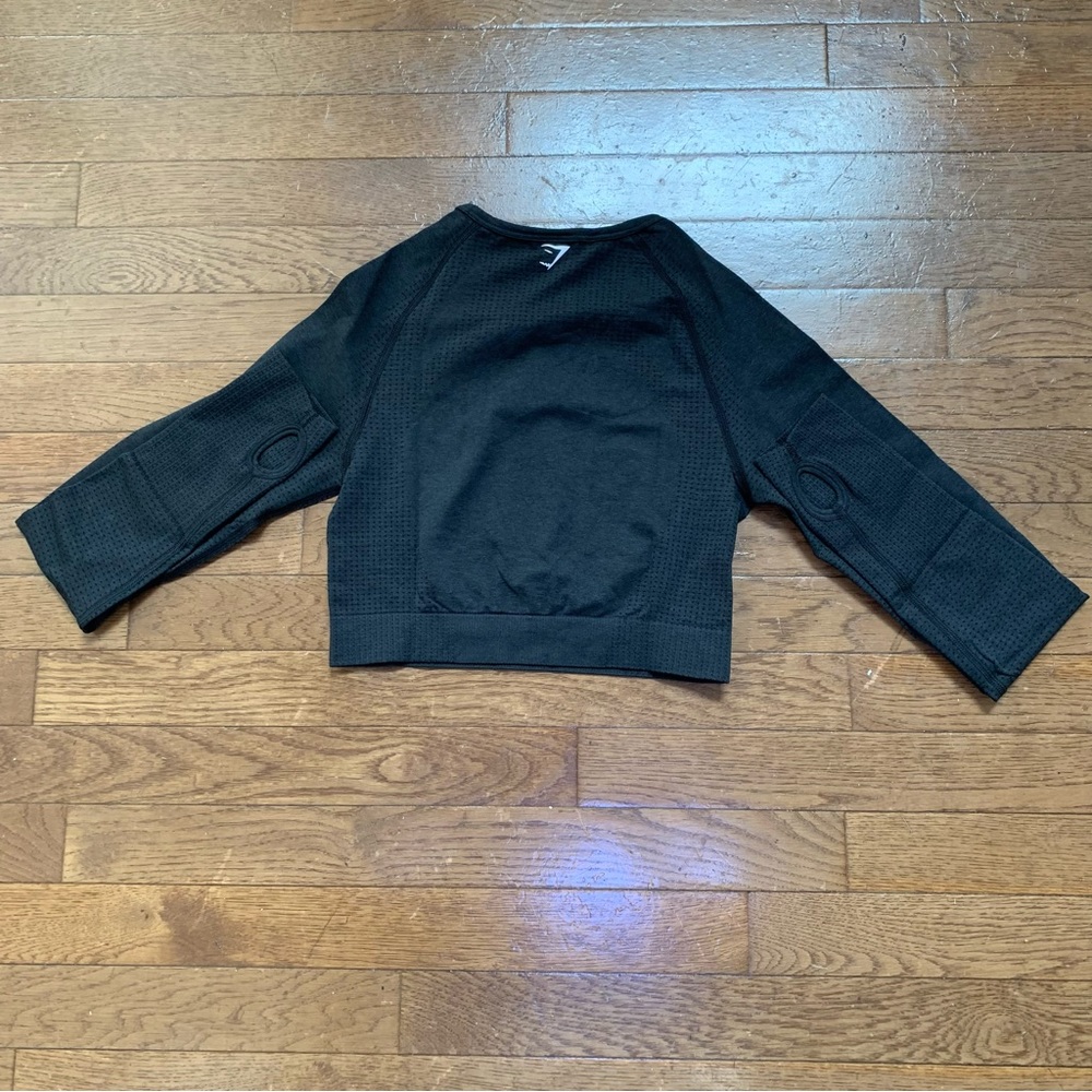 Gymshark Womens Vital Seamless 2.0 Long Sleeve Crop Top | M | Black Marl NEW!! - Picture 4 of 13